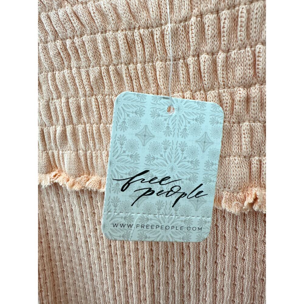 FREE PEOPLE We The Free Peach Smocked Top Short Sleeve Knit Boho Tee NWT | Small - Picture 6 of 9